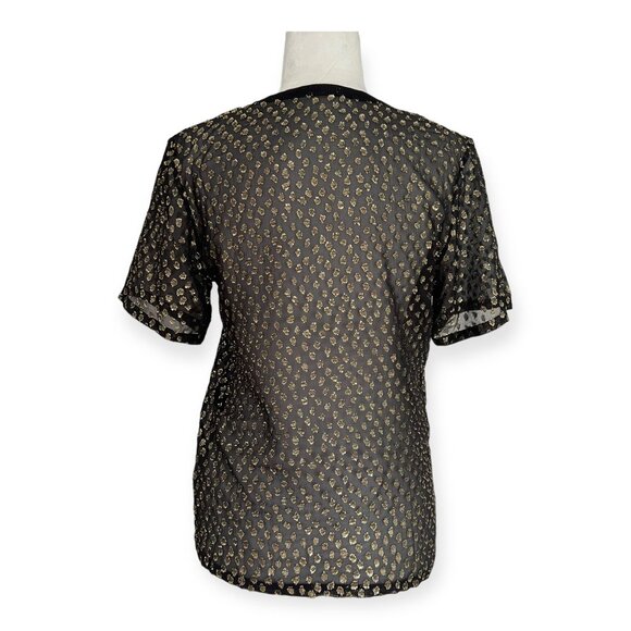 Saint Laurent Black Gold Metallic Polka Dot Sheer Tee - Picture 6 of 12